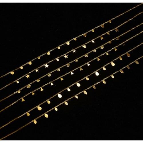 Fashion Women Simple Gold Stainless Steel Star Evil Eye Round Heart Tassels Non-fading Party Necklace Neck Chains Choker Jewelry