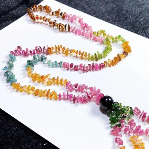 Natural Brazilian Tourmaline Sweater Chain Rainbow Tourmaline Followed Chain Long Necklace Tassel