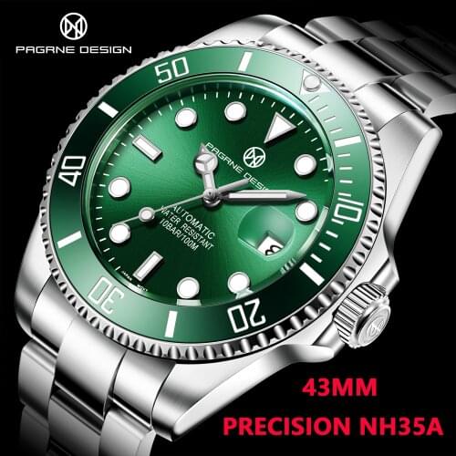 PAGRNE DESIGN New Mens Mechanical Watch Luxury Ceramic Watch Ring PAGANI Stainless Steel Sapphire Waterproof Watch Reloj Hombre