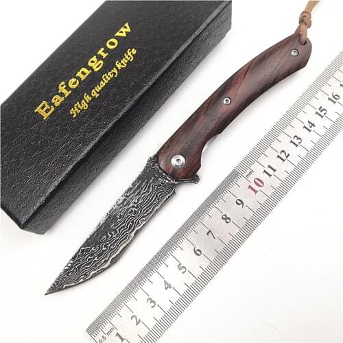 Sitivien ST213 Damascus Folding Knife Wood Handle Flipper Ball Bearing Washer Camping Outdoor Hunting Utility Pocket EDC Knife