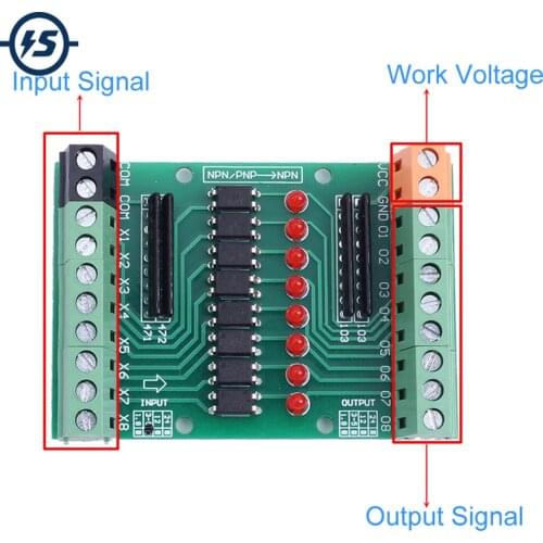 DC 3.3V 5V 8-Channel Optocoupler Isolation Module PNP NPN Low High Level Output Signal Converter