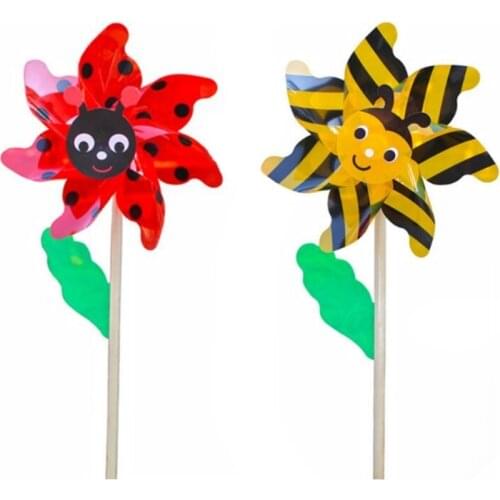 Wood Bee beetle Windmill Wind Spinner Pinwheels Home Garden Yard Decoration Kids Toys