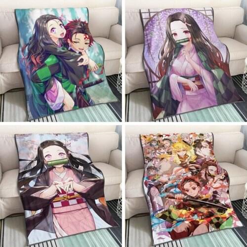 3D Printed Flannel Blanket Anime Demon Slayer Duvet Home Decorative Luxury High Quality Summer Blanket Children Bedding