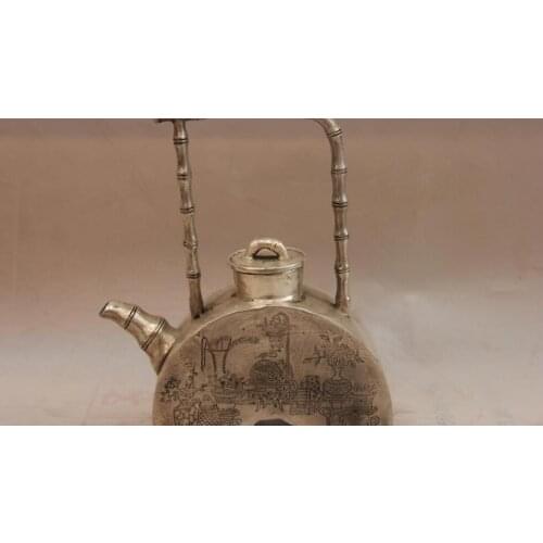 China White Copper Silver Bamboo Fish Kettle bottle Teapot Flagon Wine Pot