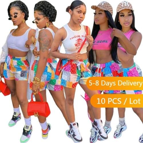 Bulk Items Wholesale Lots Summer Casual Shorts Women Paisley Bandana Printed High Waist Shorts Beach Plus Size Women Bottoms