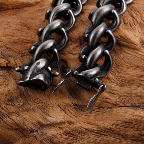 Man Bracelets Jewelry Store 18mm Vintage Black Link Chain Bracelet Mens Stainless Steel 316L Male Trendy Gift JB80844-BD