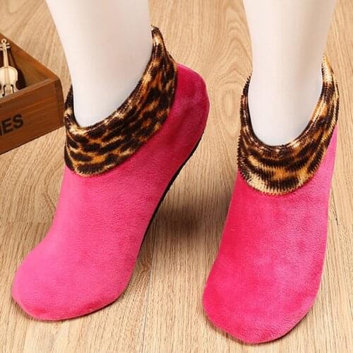 Men Women Winter Warm Thicken Bed Sock Leopard Printed Non Slip Elastic Floor Socks Slipper Unisex Short Socks