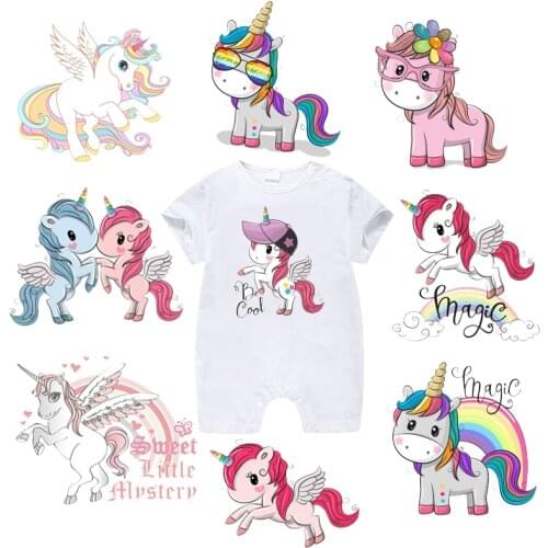 Iron on Cartoon Patches Set for Kids Clothing DIY T-shirt Applique Heat Transfer Vinyl Cute Unicorn Patch Sticker Thermal Press