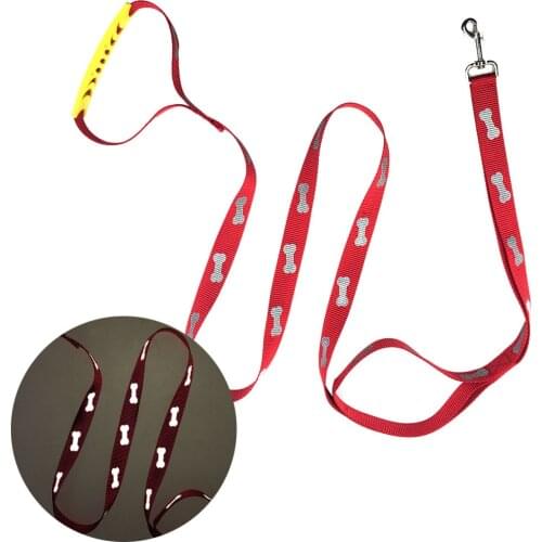 Pet Leash Nylon Lead Soft Plastic Padded Handle Luminous Reflective Double Handle Dog Leash Bone Paw Pattern 3 Color