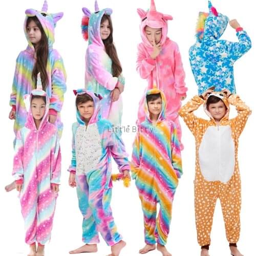 New Children Flannel Costume Winter Fleece Pajamas Kids Bear Tiger Unicorn Pijama Pajamas Kids Pijama Unicornio for 4 6 8 10 12Y