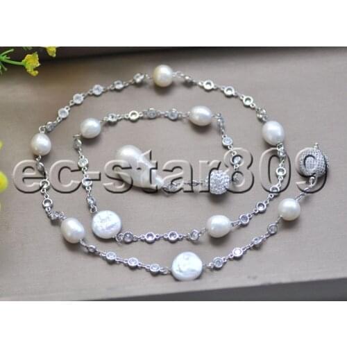 P7439 30" 26mm White Keshi & Baroque & Coin & Rice Pearl Necklace CZ Chain Choker Women jewelry
