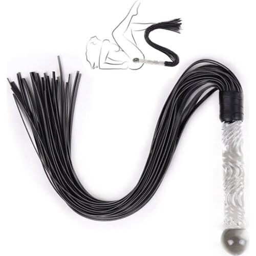 Erotic Leather Tassels Whip With Multifunction Glass Handle Dildo Butt Plug Anal Tail Slave Bondage Spanking SM Flogger Sex Toys