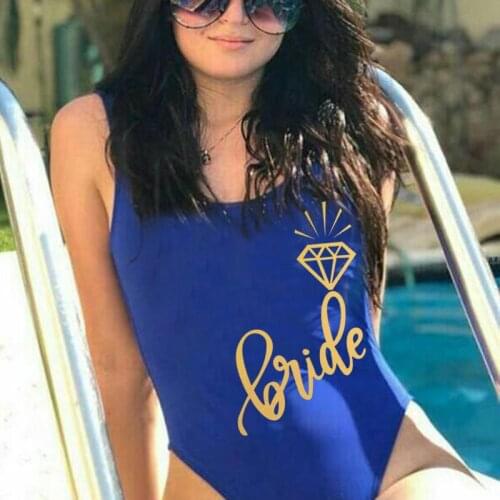 Wedding Party Backless Beachwear Bikini Bride Tribe Print One Piece Swimsuit For Women Bathing suit Female Lining Bikini