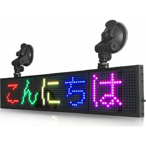 12v Car P5 full color RGB LED sign with glass suction cup 16*96 pixels indoor programmable scroll time message LED display board