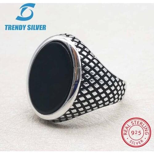 Rose gold silver 925 fine jewelry man rings men accessories turquoise gemstone natural onyx agate wholesale TRENDY SILVER TCR852