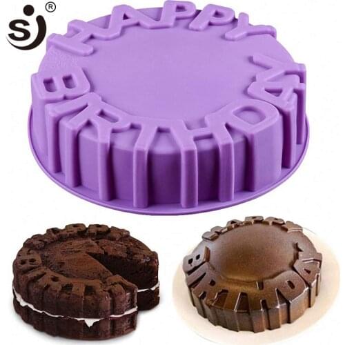 SJ 7.9" Silicne Mold Cake Big Bakeware Happy Birthday Round Baking Mold Cheese Pudding Muffin Pizza Pie Flan Tart Bread Pastry