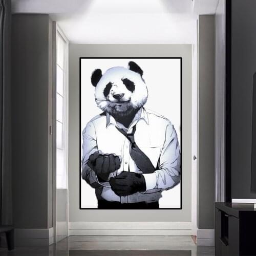 Modern Fantasy Panda Head Gentleman Animal Poster Mural Family Bedroom Childrens Room Wall Decoration Canvas Art (no Frame)