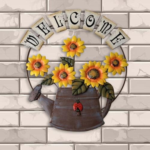 Nordic rural style Vintage Metal Sunflower Welcome Sign for Front Door and wall Hanging Welcome Wall Plaque Home Garden Ornament