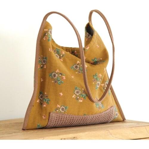 Female Ecology Cotton Boho Chic Floral Hobo Bag Women Natural Linen Bohemian Hippie Gypsy Daily Over Shoulder Bag Handbag Purse