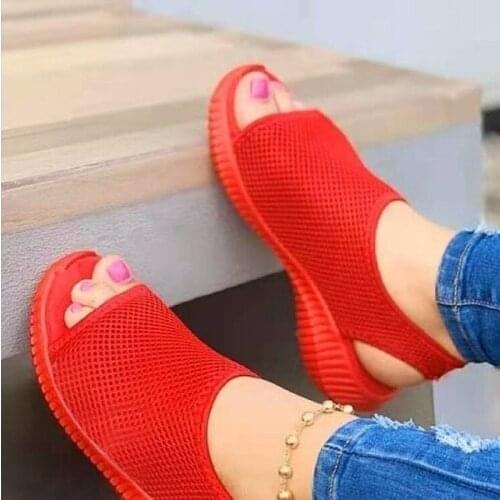 Women Shoes Summer 2021 Mesh Fish Platform Sandals Womens Closed Toe Wedge Shoes Ladies Light Casual Sandals Zapatillas Muje
