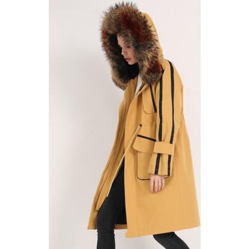 Natural Rabbit Liner Parka Real Coat Winter Jacket Women Raccoon Fur Collar Warm Long Jackets Manteau Femme MY