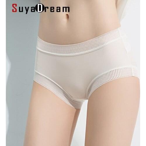 SuyaDream Women Lace Panties 100% Natural Silk Mid Rise Briefs Health 2021 New Everyday wear Intimates Black Nude White