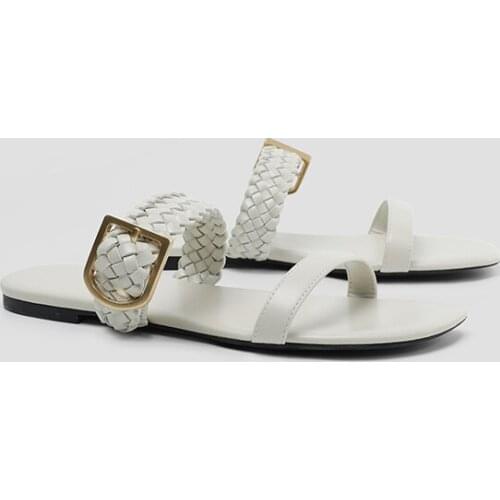 2021 Summer Woven Flat Heel Shoes Women Fairy Flats Slippers Anti-skid Beach Soft Bottom To Cool Tide Flip Flops Sandalias Mujer