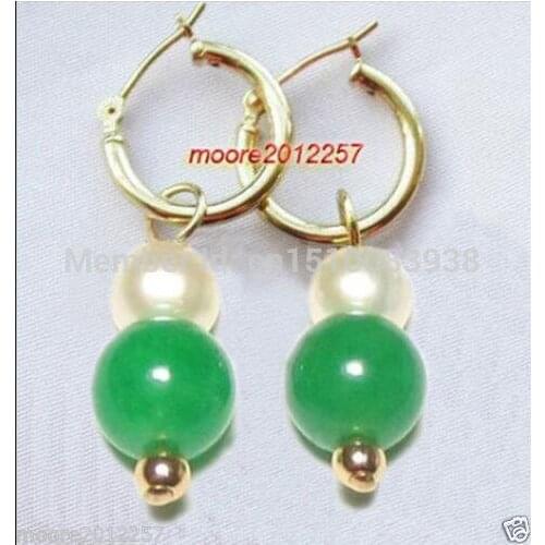 Brincos Ohrringe Phone wholesale Earrings AAA Natural Green gem & White shell Pearl Earrings for women jewelryWomen Party