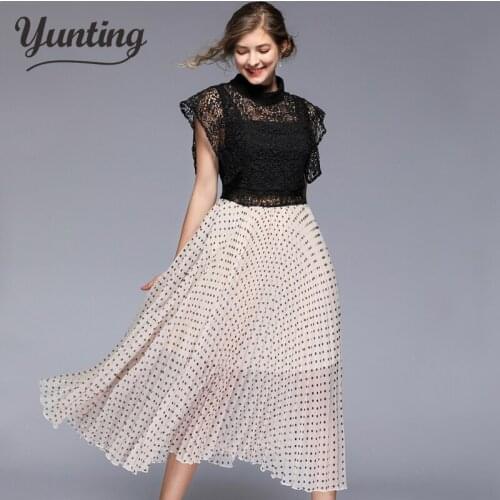 Women Polka Dot Patchwork Transparent Midi Shirt Dress Short Sleeve Female Sexy lace Dresses Long Elegant Vestidos