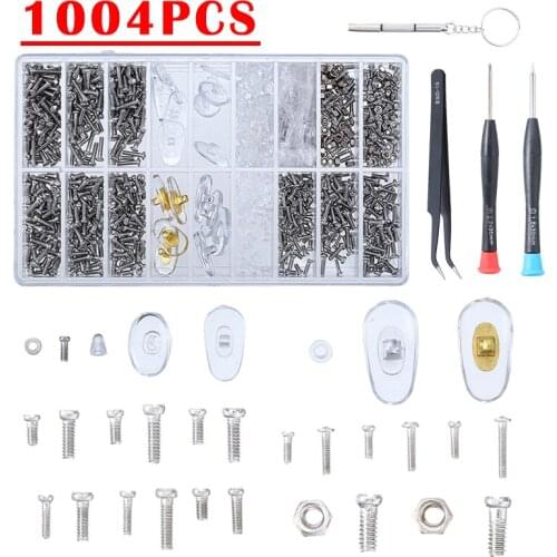 1004pcs/box Eyeglasses Tiny Screws Nut Nose Pads Screwdriver Kit Watch Glasses Repair Tool