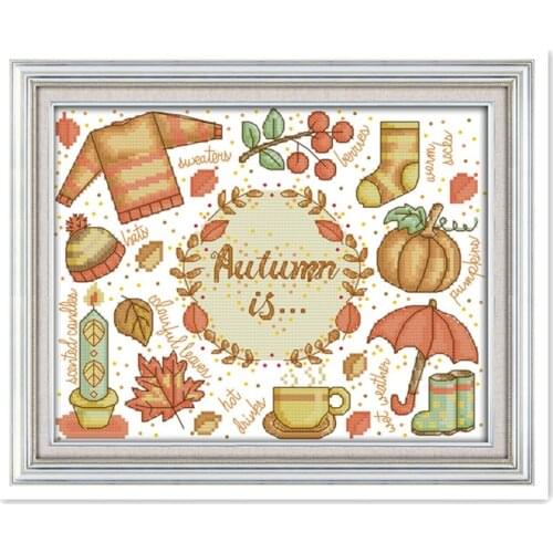 11CT printing cloth 14CT white cloth hand cross-stitch embroidery autumn impression furniture fabric art decoration painting