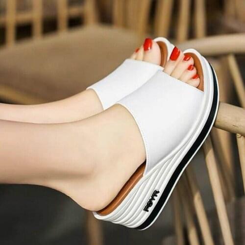 2021 Female Slippers Summer Fashion Wear Room with All-match Muffin Bottom Slope Sexy Thick Soled Sandals Tide Shoes Woman