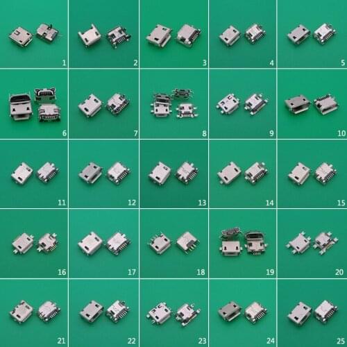 25Modles 125pcs Micro USB DC Jack Connector power Tail Charging socket plug for ZTE Lenovo Huawei Mobile Phone Tablet 5Pin