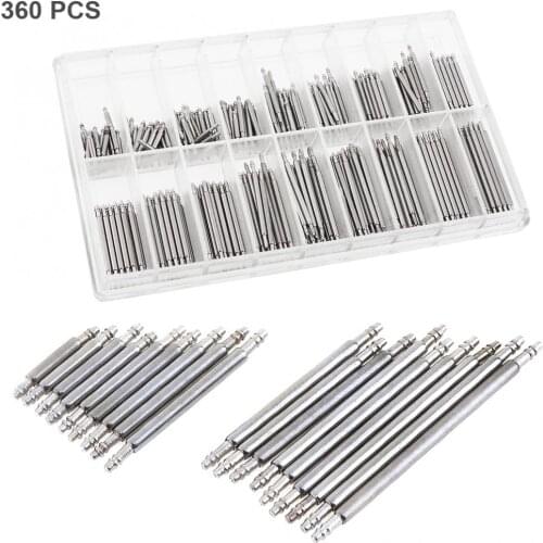 360pcs/lot 8-25mm Watch Band Spring Bars Strap Link Pins Shaft Repair Kit Watch Repair with Stainless Steel Shaft