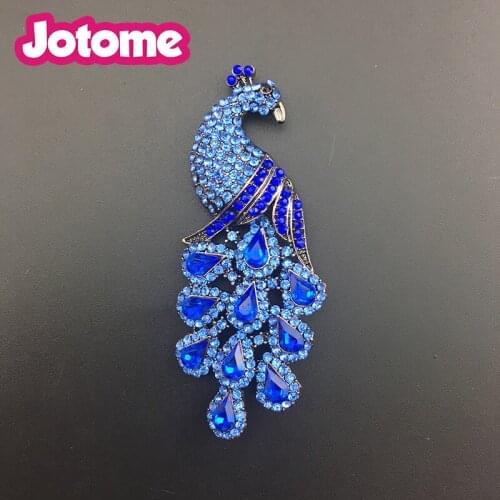 50pcs/lot 80mm Big Retro Rhinestone Crystal Elegant Antique Peacock Bird Animal Brooch Pin For Gift Party