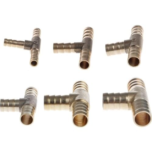 6-16mm Brass T Piece 3 Way Fuel Hose Joiner Connector For Air Oil Gas