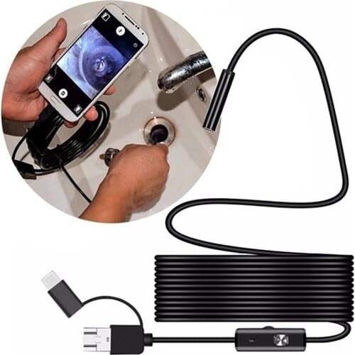 7mm Android Phone Industrial Endosacope Micro USB Automotive Borescope Type c Inspection Flexible Snake Camera for Sewer Pipe