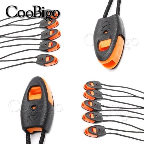 10pcs Survival Emergency Whistle Cord Lock Ends Clips Stopper Paracord Knife Lanyard Zipper Pull Camp Travel Kits Orange Plastic