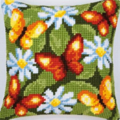 CX0099 Butterfly and Flower Acrylic Yarn Embroidery Pillow Tapestry Cushion Front Cross Stitch Pillowcase DIY needlework
