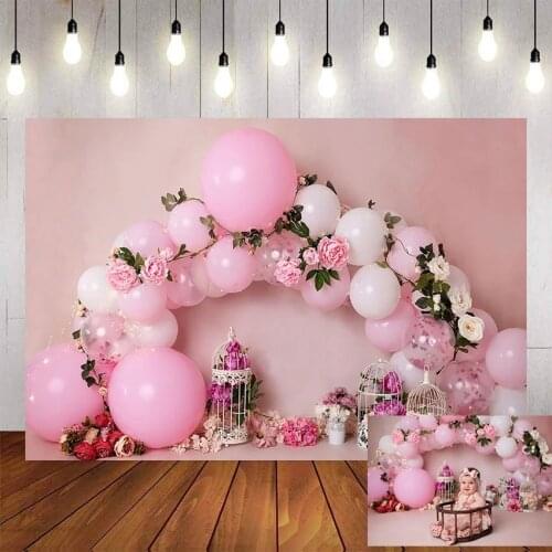 Photo Backdrop Baby Shower 1st Birthday Photography Background Pink Girls Princess Cake Smash Balloons Decor Studio Booth Prop
