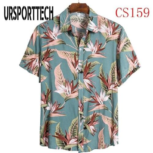 2020 New Summer Mens Shirt Short Sleeve Hawaiian Beach Shirts For Men Casual Slim Fit Leaves Printed Plus Size Button Up Shirts