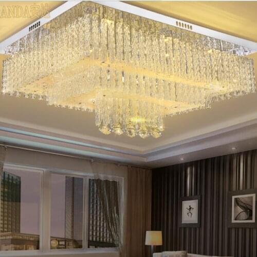Living room crystal lamp rectangular master bedroom lamp warm atmosphere restaurant ceiling lamp dimming