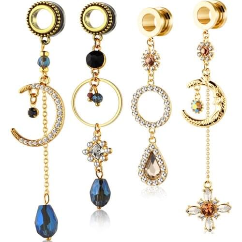Gauges Dangle Chain Tunnels Leaf Moon Star Dangle Ear Tunnel Plugs Body Piercing Stretcher Ear Tunnels And Plugs Stretcher