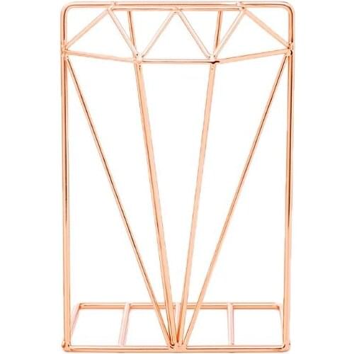 Creative Diamond Shaped Metal Bookends Desk Organizer Book Support Stand Storage