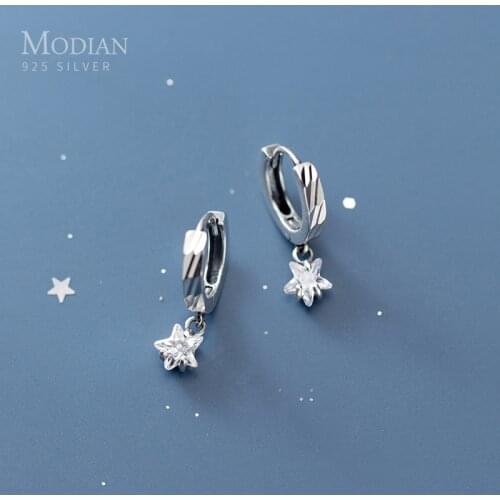 Modian Vintage 925 Sterling Silver Twinkle CZ Lovely Stars Elegant Hoop Earring for Women Minimalist Style Fashion Fine Jewelry
