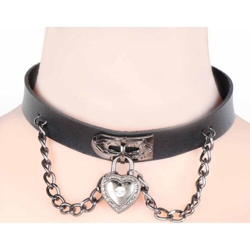 Fashion Heart Dangle Pendant Chain Punk Goth Leather Necklace Collar Choker