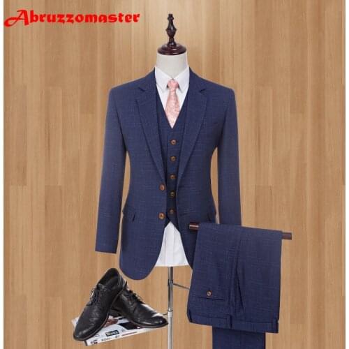 Brand Two Buttons Men Suits Blue Wedding Suits For Best Men 2020 Fashion Notched Lapel Mens Burgundy Tuxedos (jacket+Vest+Pant)