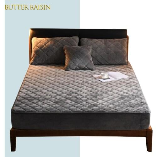 Quilted Bed Cover Thicken Crystal Velvet Mattress Cover Solid Color Elastic Bed Fitted Sheet Anti-mite Bugs Stretch Mattress Pad