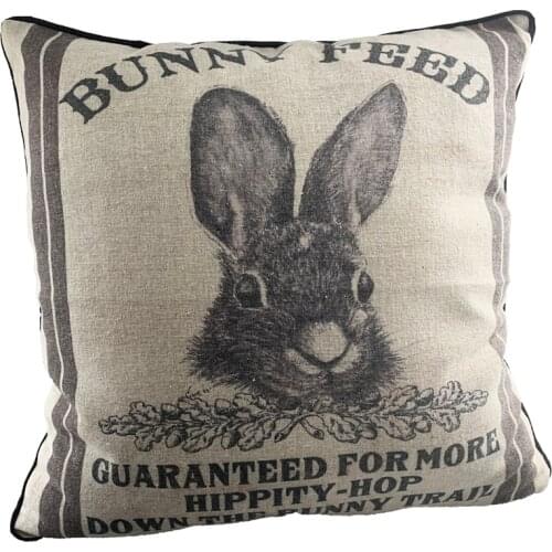 Bunny Feed Retro Country Throw Pillow Cover Rabbit Farmhouse Vintage Decor Home Sofa Cotton Linen Pillowcase 16x16 Inch
