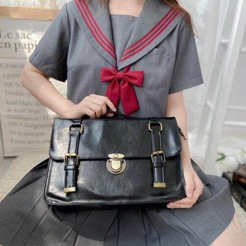 New JK Uniform Bag School for Postman Small Square Bag British College Retro Handbag Solid Color Portable Women Leather Handbags
